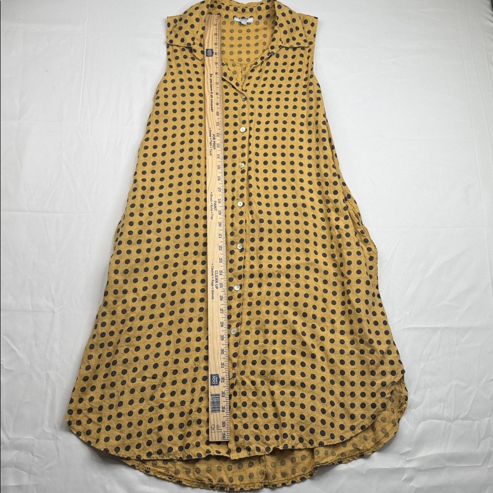 Rosemarine Linen Polka Dot Made in Italy Shirt Dress Size XS mustard gold black - Picture 2 of 6